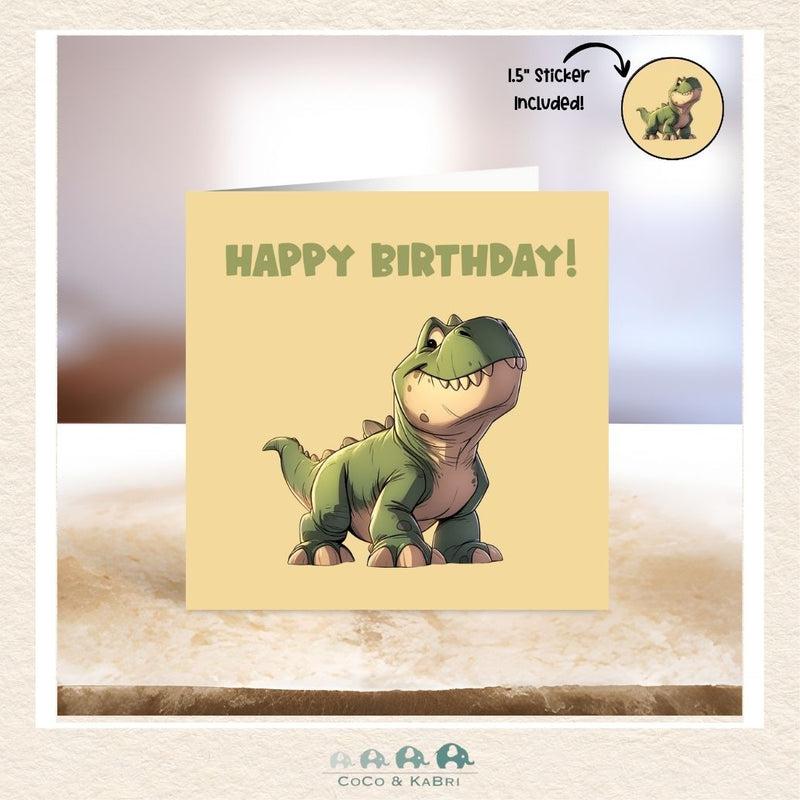 Card - 5" x 5": Happy Birthday Dinosaur, CoCo & KaBri Children's Boutique