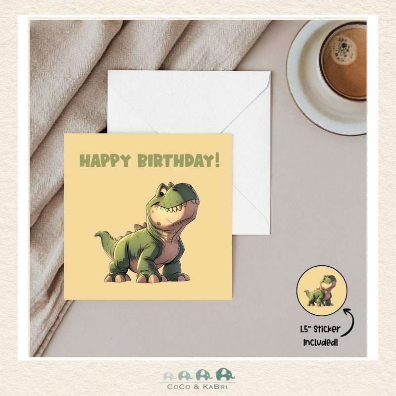 Card - 5" x 5": Happy Birthday Dinosaur, CoCo & KaBri Children's Boutique