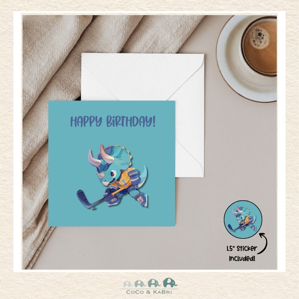 Card - 5" x 5": Happy Birthday Hockey Dino, CoCo & KaBri Children's Boutique