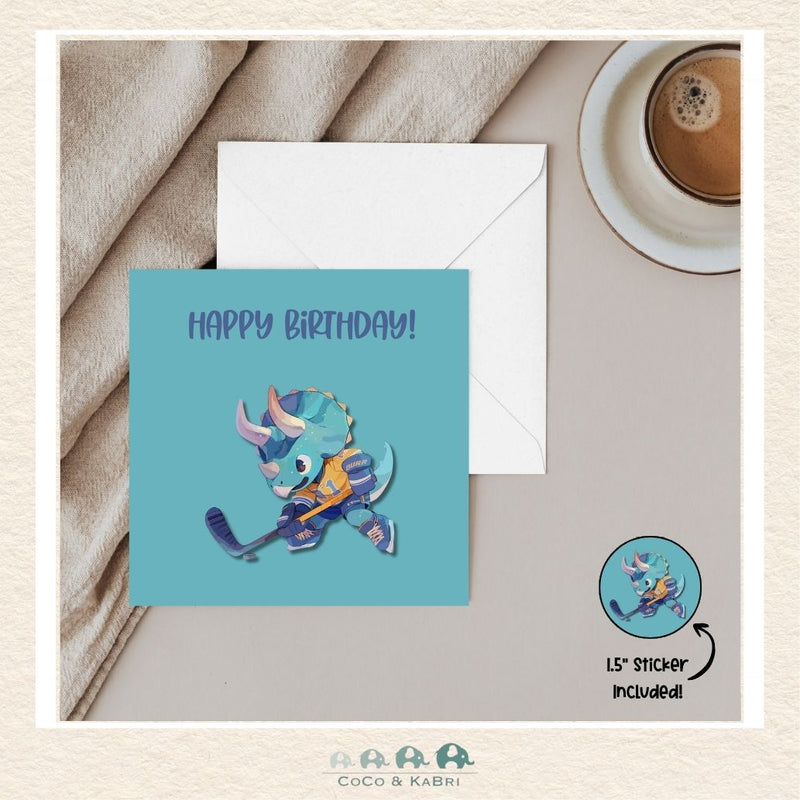 Card - 5" x 5": Happy Birthday Hockey Dino, CoCo & KaBri Children's Boutique