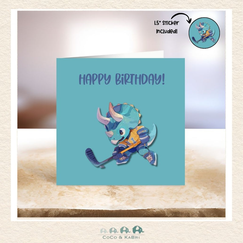 Card - 5" x 5": Happy Birthday Hockey Dino, CoCo & KaBri Children's Boutique