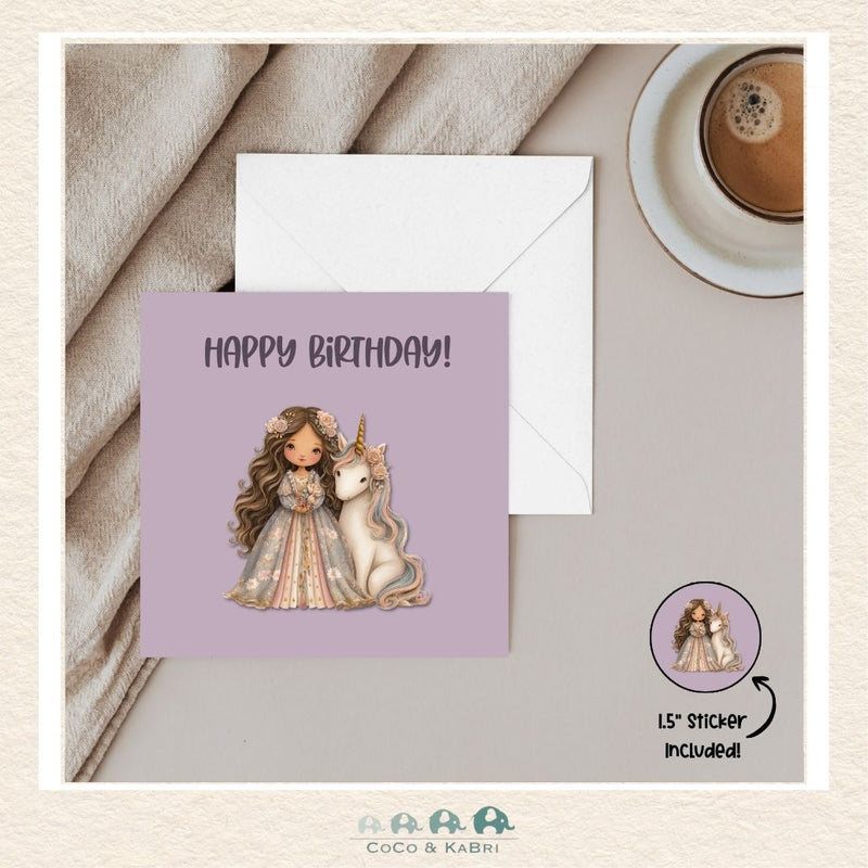 Card - 5" x 5": Happy Birthday Princess & Unicorn, CoCo & KaBri Children's Boutique