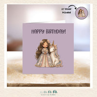 Card - 5" x 5": Happy Birthday Princess & Unicorn, CoCo & KaBri Children's Boutique