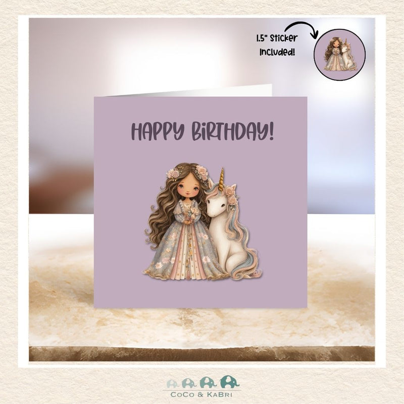Card - 5" x 5": Happy Birthday Princess & Unicorn, CoCo & KaBri Children's Boutique