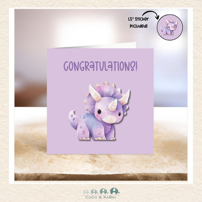 Card - 5" x 5": Purple Dinosaur, CoCo & KaBri Children's Boutique