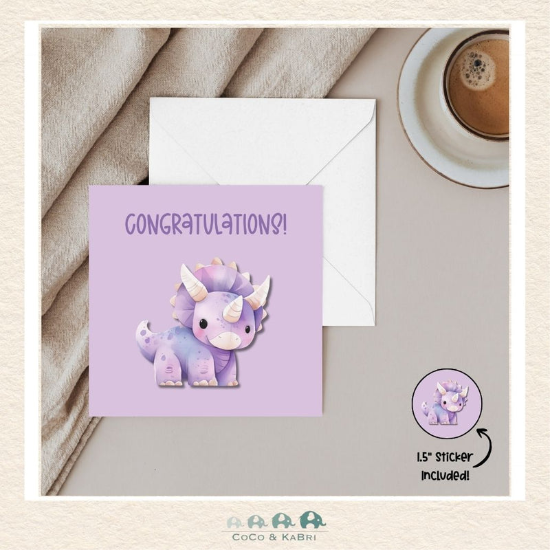 Card - 5" x 5": Purple Dinosaur, CoCo & KaBri Children's Boutique