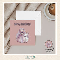 Card - 5" x 5": Purple Princess With Unicorn, CoCo & KaBri Children's Boutique