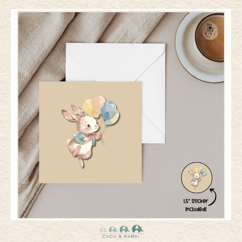 Card - 5" x 5": Rabbit With Balloons, CoCo & KaBri Children's Boutique
