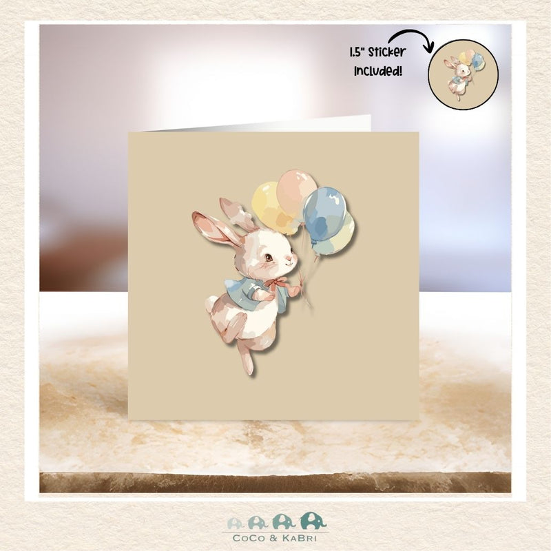 Card - 5" x 5": Rabbit With Balloons, CoCo & KaBri Children's Boutique