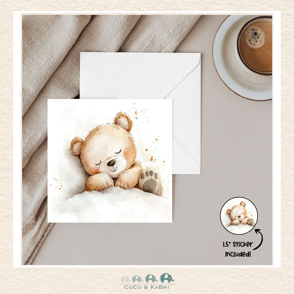 Card - 5" x 5": Sleeping Teddy, CoCo & KaBri Children's Boutique