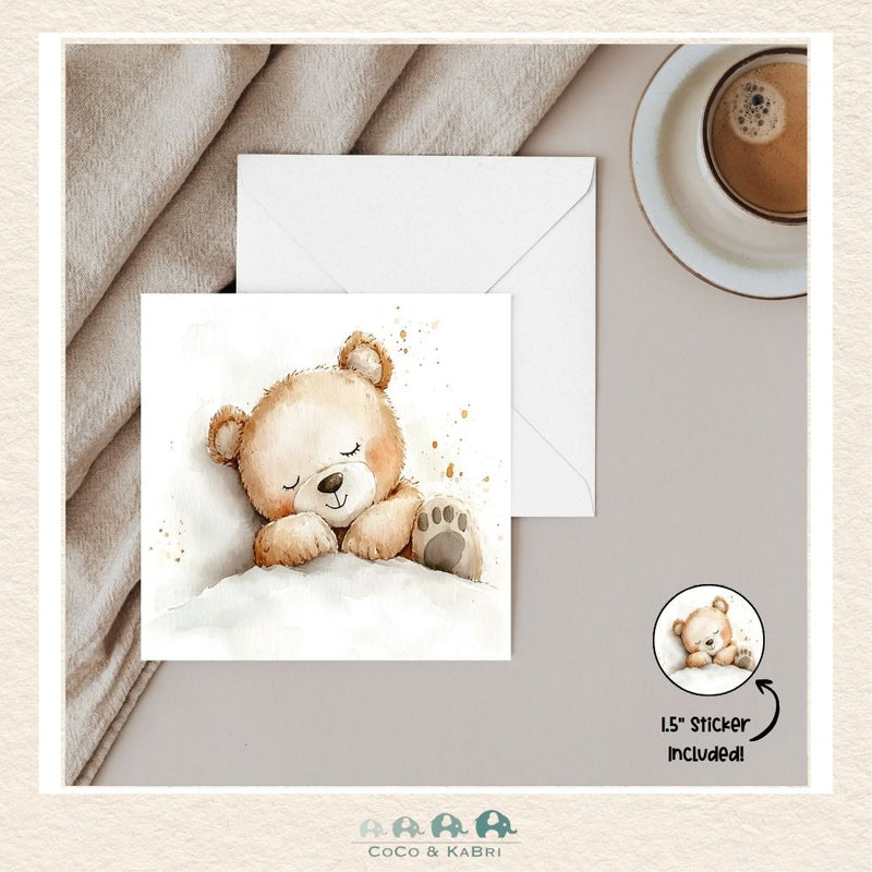 Card - 5" x 5": Sleeping Teddy, CoCo & KaBri Children's Boutique