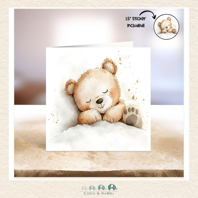 Card - 5" x 5": Sleeping Teddy, CoCo & KaBri Children's Boutique