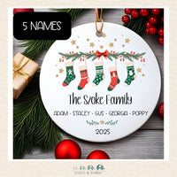 Ceramic Ornament - Red & Green Family Stockings (2 - 6 Names) (Made to Order), CoCo & KaBri Children's Boutique