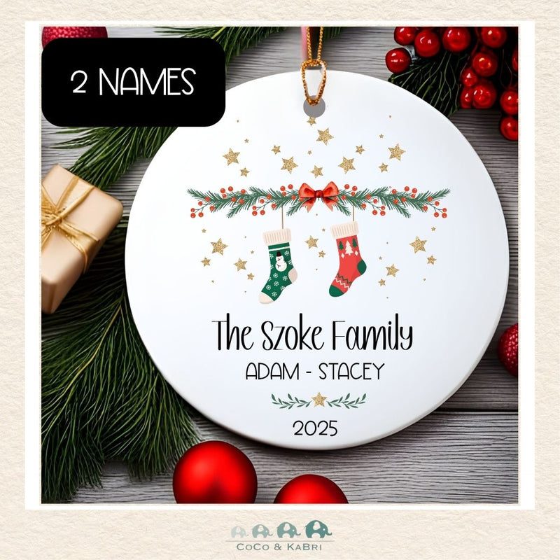 Ceramic Ornament - Red & Green Family Stockings (2 - 6 Names) (Made to Order), CoCo & KaBri Children's Boutique