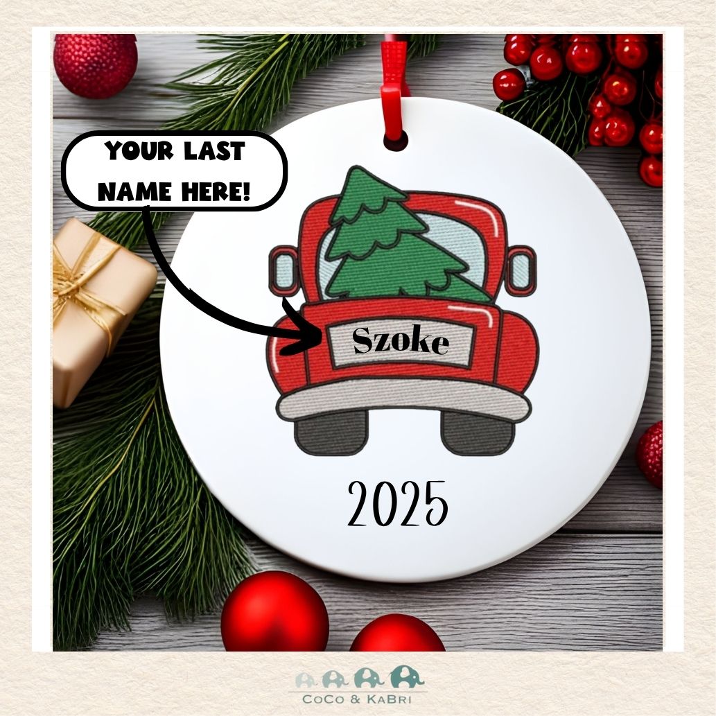Christmas Ornament (Ceramic) - Christmas Truck Licence Plate (Made To Order), CoCo & KaBri Children's Boutique