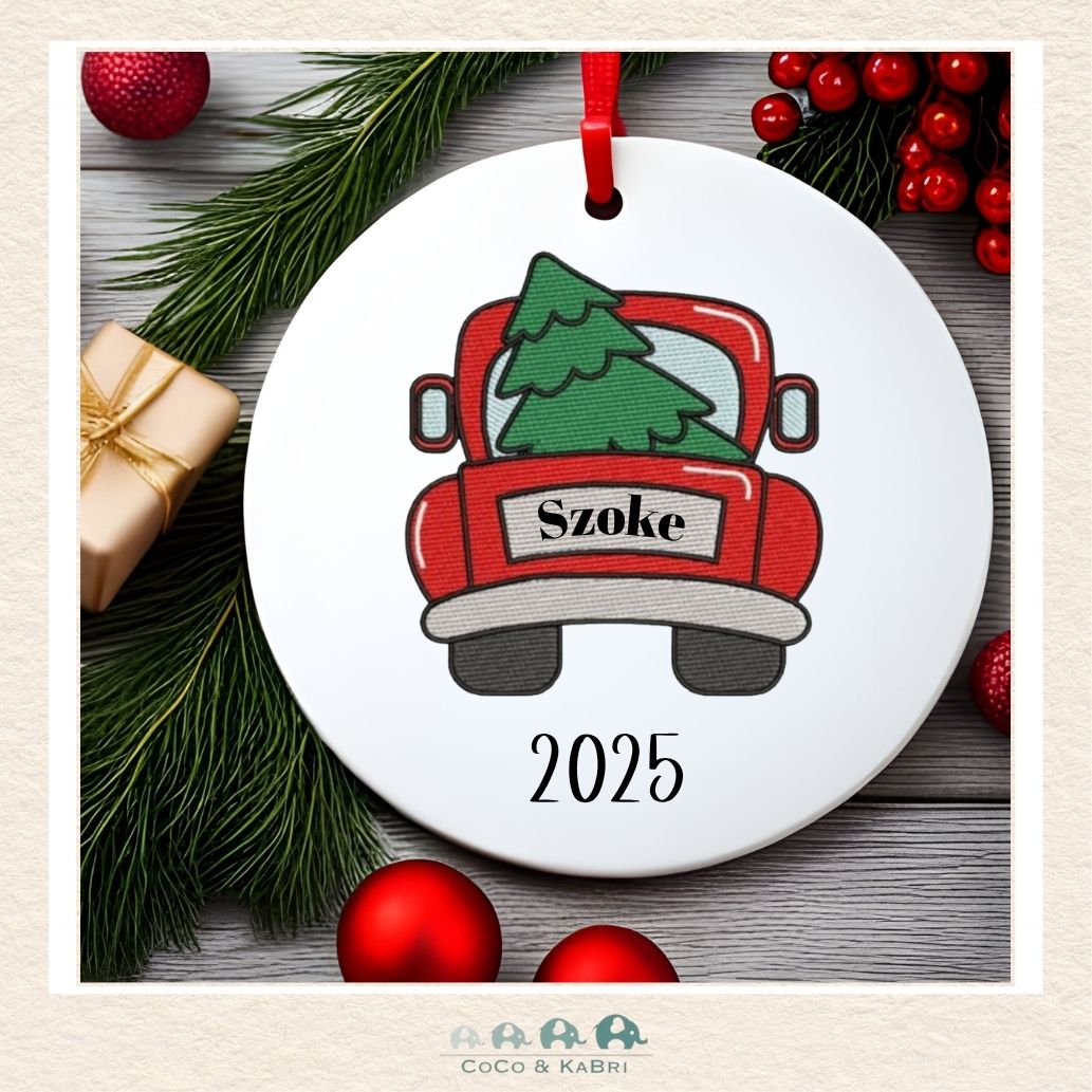Christmas Ornament (Ceramic) - Christmas Truck Licence Plate (Made To Order), CoCo & KaBri Children's Boutique