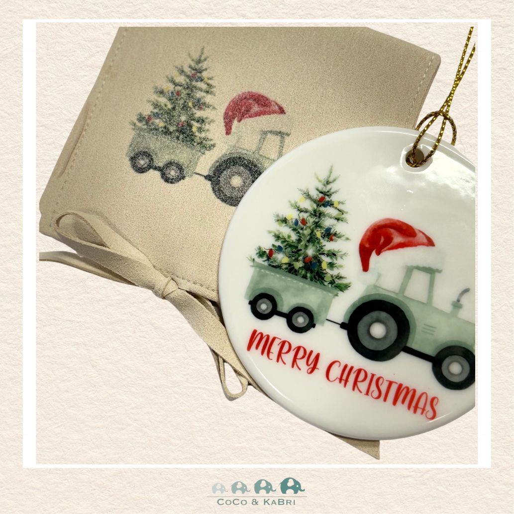 Christmas Ornament (Ceramic) - Merry Christmas Tractor (Made to Order), CoCo & KaBri Children's Boutique
