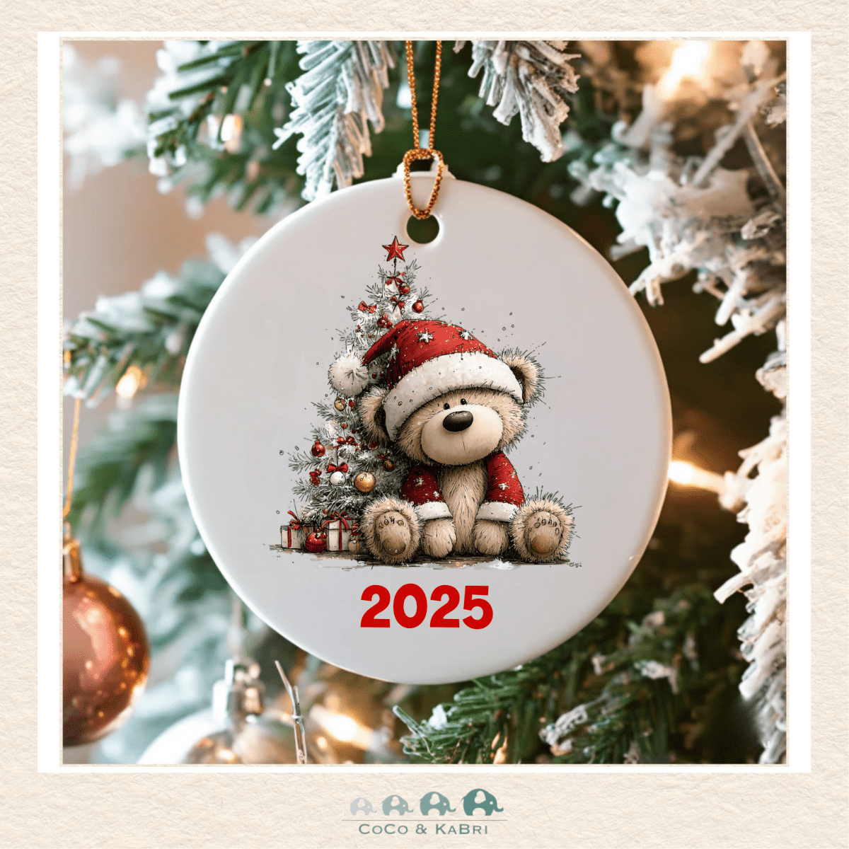 Christmas Ornament (Ceramic) - Teddy Bear Santa Hat (Made to Order), CoCo & KaBri Children's Boutique