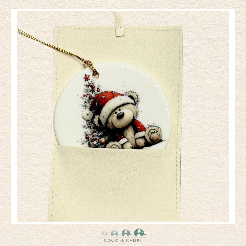 Christmas Ornament (Ceramic) - Teddy Bear Santa Hat (Made to Order), CoCo & KaBri Children's Boutique