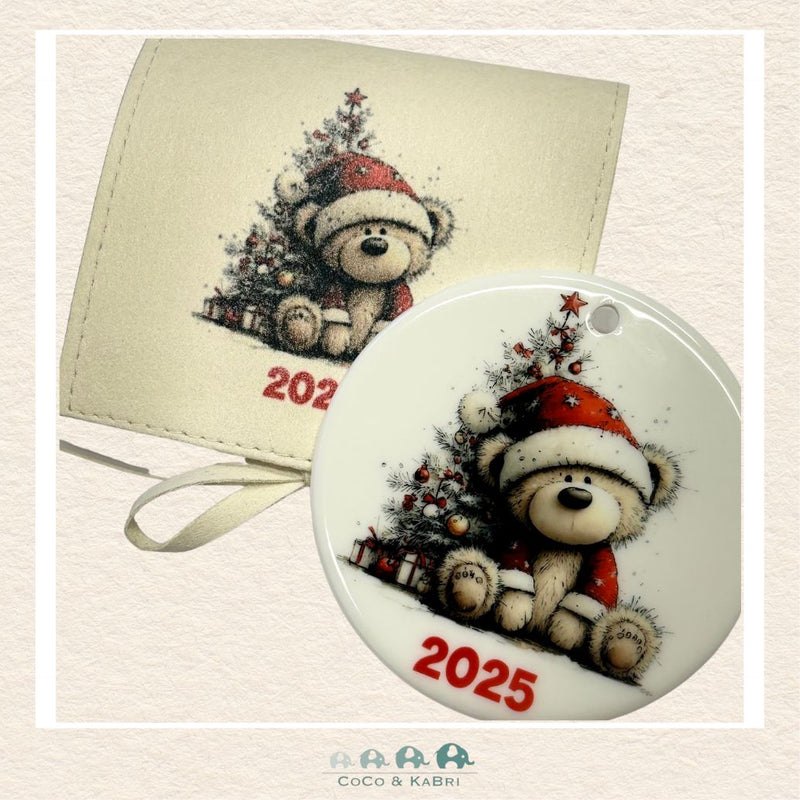 Christmas Ornament (Ceramic) - Teddy Bear Santa Hat (Made to Order), CoCo & KaBri Children's Boutique