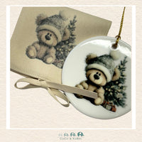 Christmas Ornament (Ceramic) - Teddy Bear with Gray Hat (Made to Order), CoCo & KaBri Children's Boutique