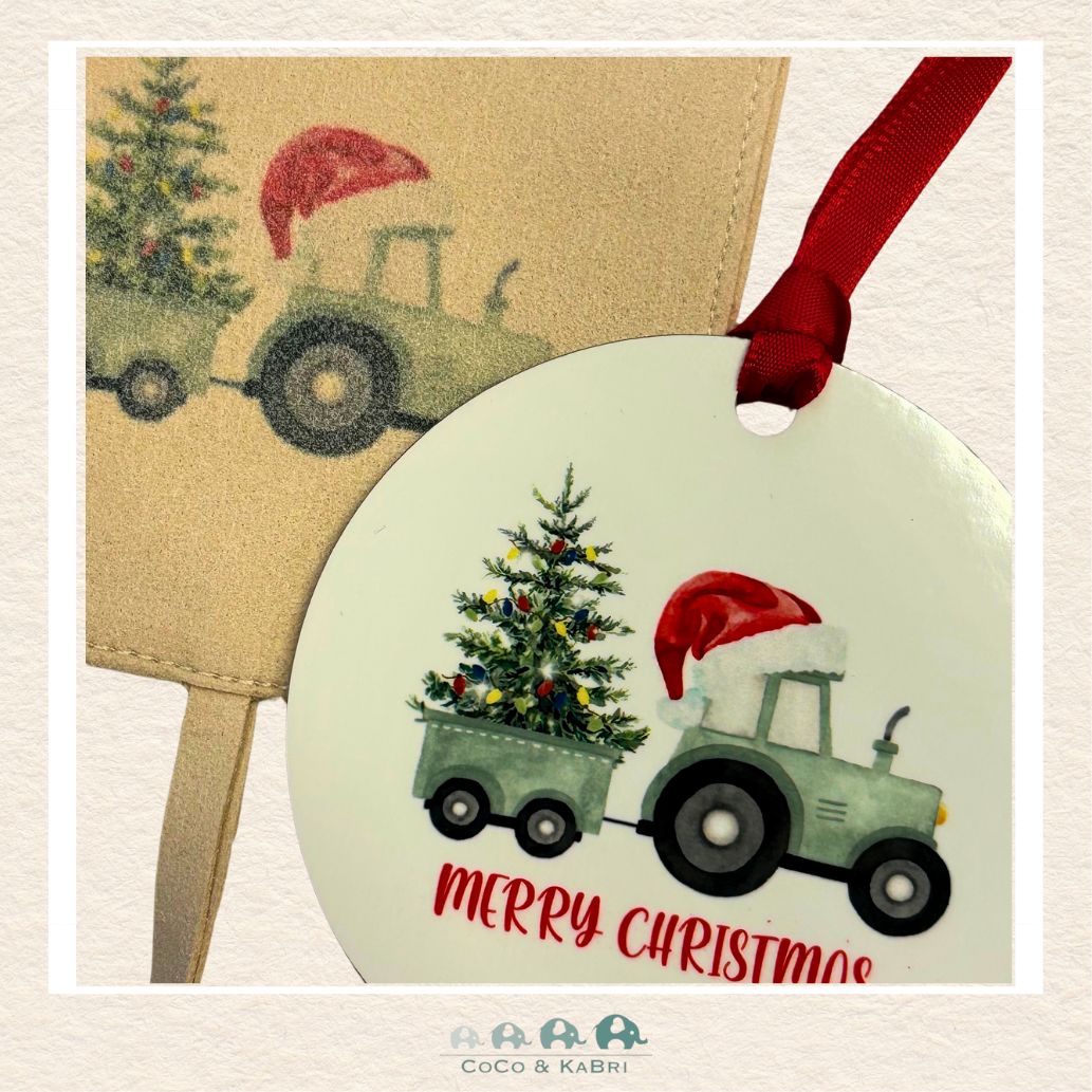 Christmas Ornament (MDF) - Merry Christmas Tractor (Made to Order), CoCo & KaBri Children's Boutique