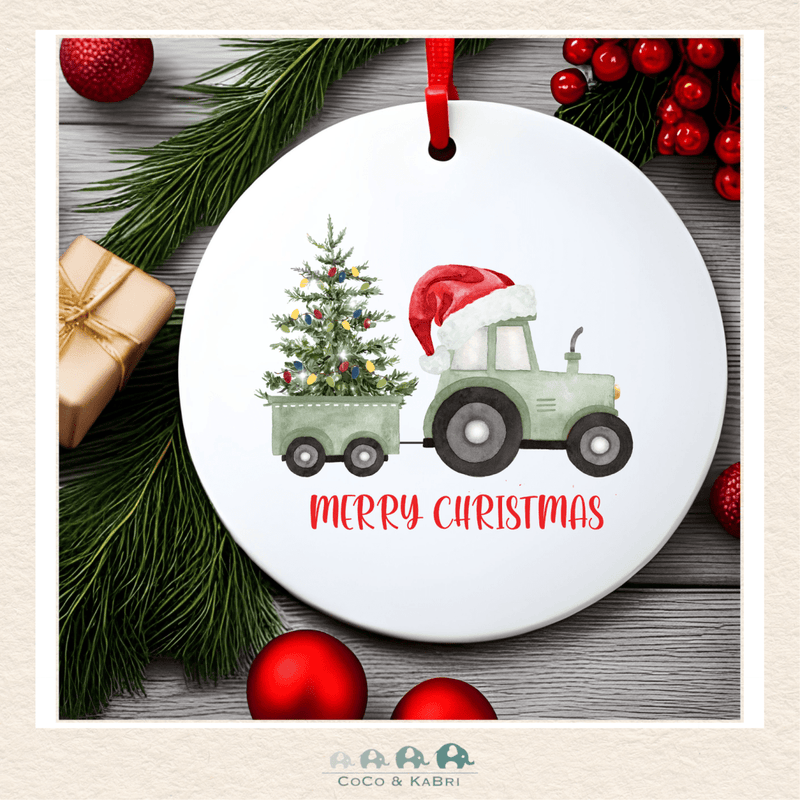 Christmas Ornament (MDF) - Merry Christmas Tractor (Made to Order), CoCo & KaBri Children's Boutique