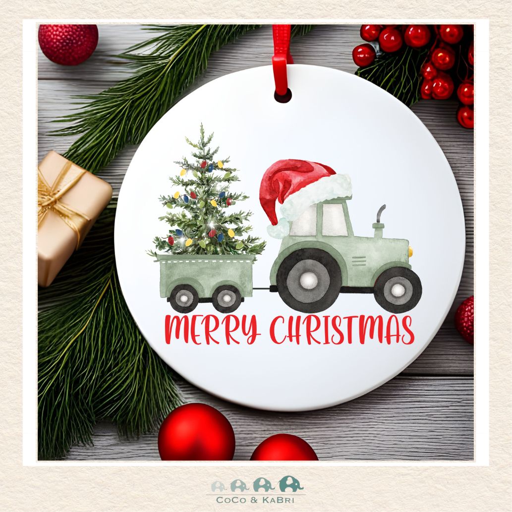 Christmas Ornament (MDF) - Merry Christmas Tractor, CoCo & KaBri Children's Boutique