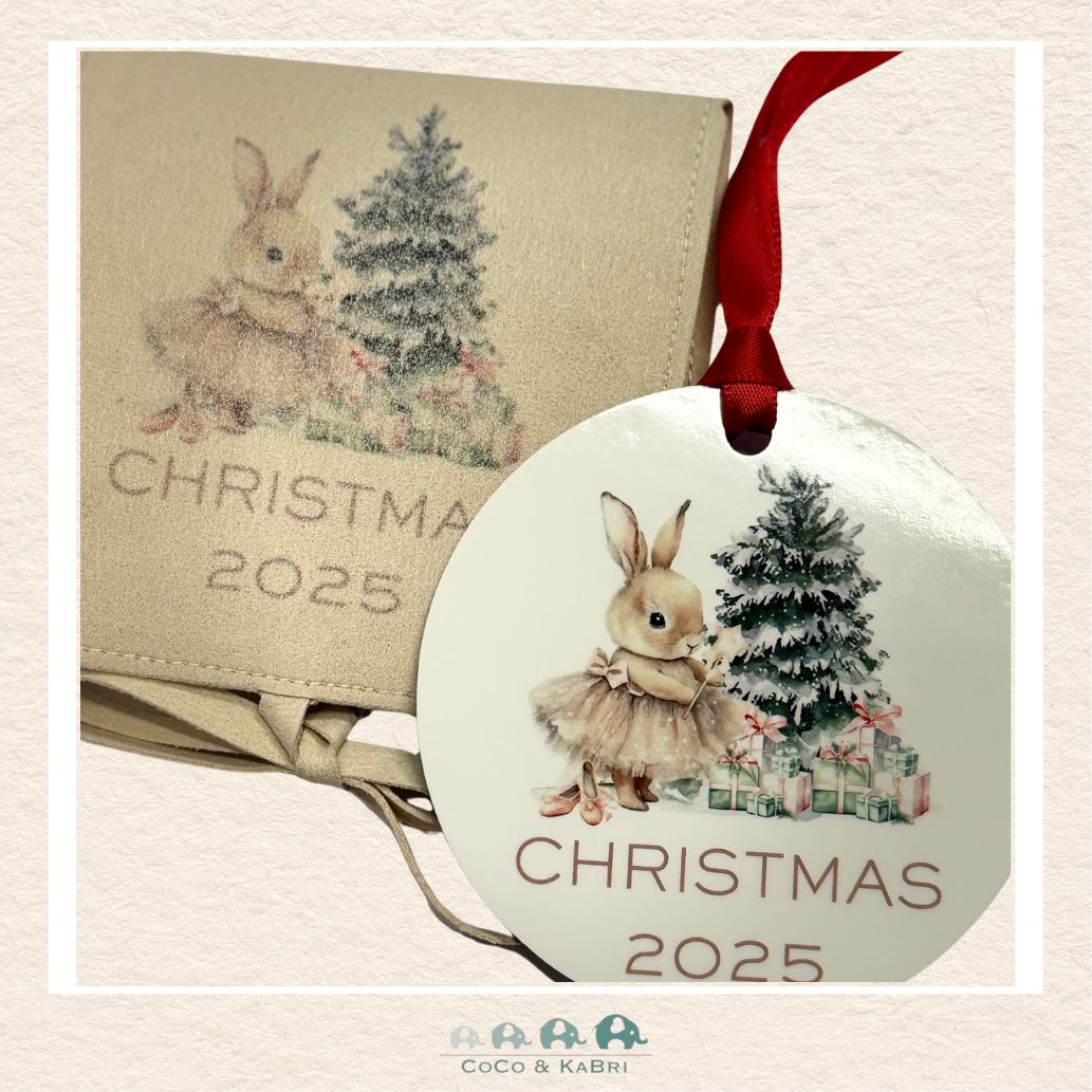 Christmas Ornament (MDF) - Pink Bunny (Made to Order), CoCo & KaBri Children's Boutique