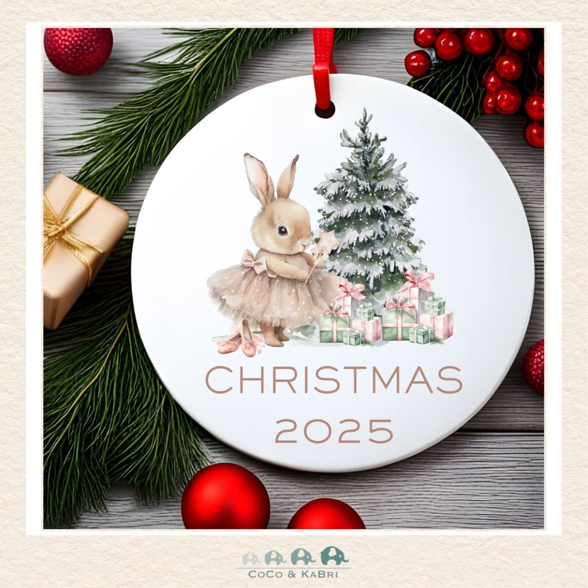 Christmas Ornament (MDF) - Pink Bunny, CoCo & KaBri Children's Boutique