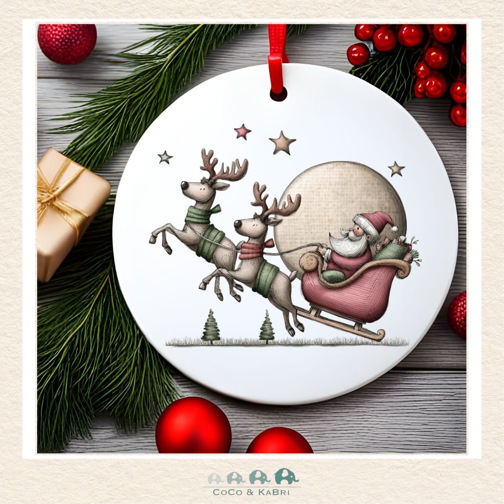 Christmas Ornament (MDF) - Santa & 2 Reindeer (Made to Order), CoCo & KaBri Children's Boutique