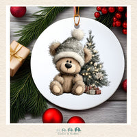 Christmas Ornament (MDF) - Teddy With Gray Hat (Made to Order), CoCo & KaBri Children's Boutique