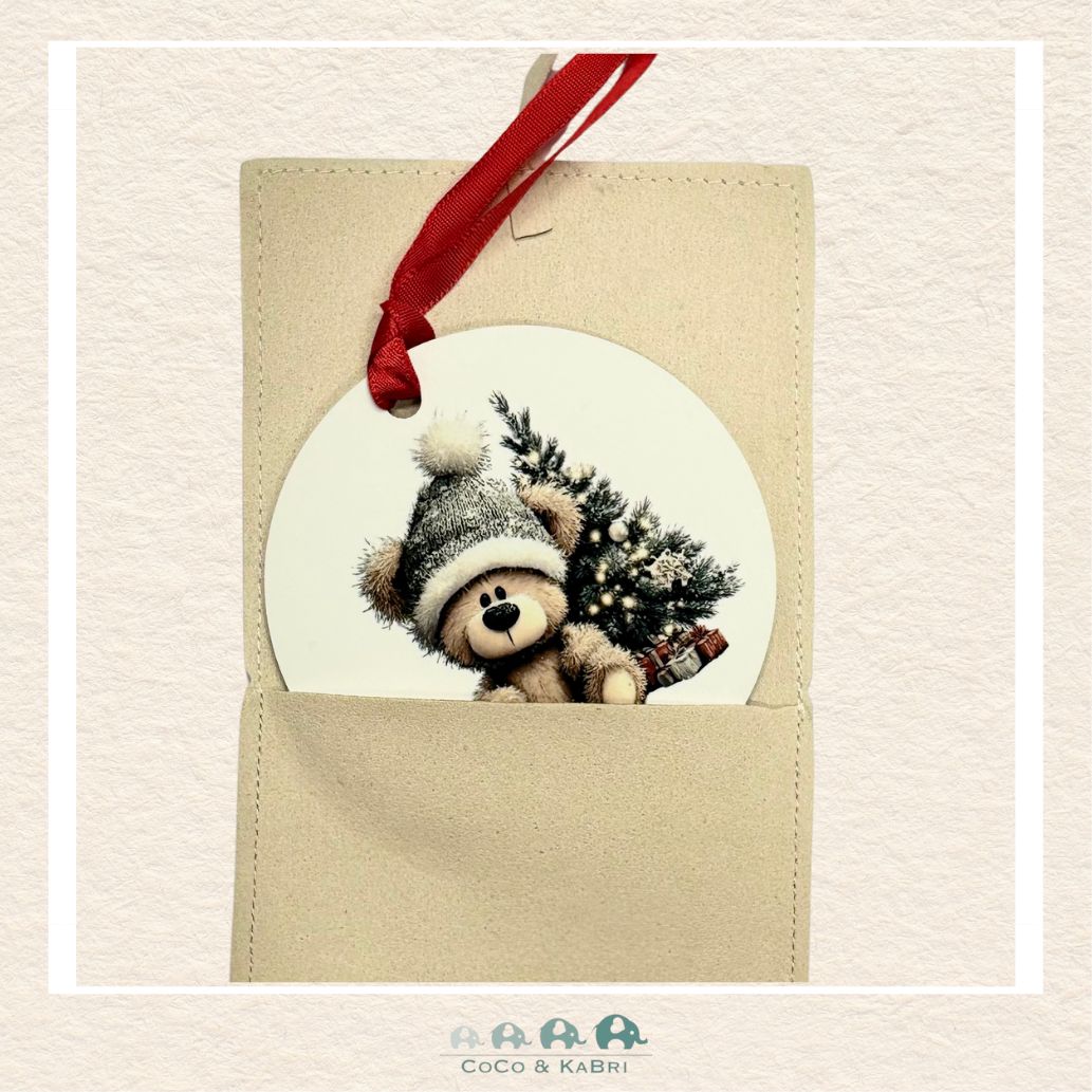 Christmas Ornament (MDF) - Teddy With Gray Hat (Made to Order), CoCo & KaBri Children's Boutique