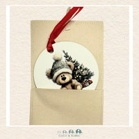 Christmas Ornament (MDF) - Teddy With Gray Hat (Made to Order), CoCo & KaBri Children's Boutique
