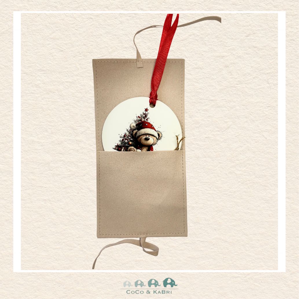 Christmas Ornament (MDF) - Teddy With Santa Hat (Made to Order), CoCo & KaBri Children's Boutique
