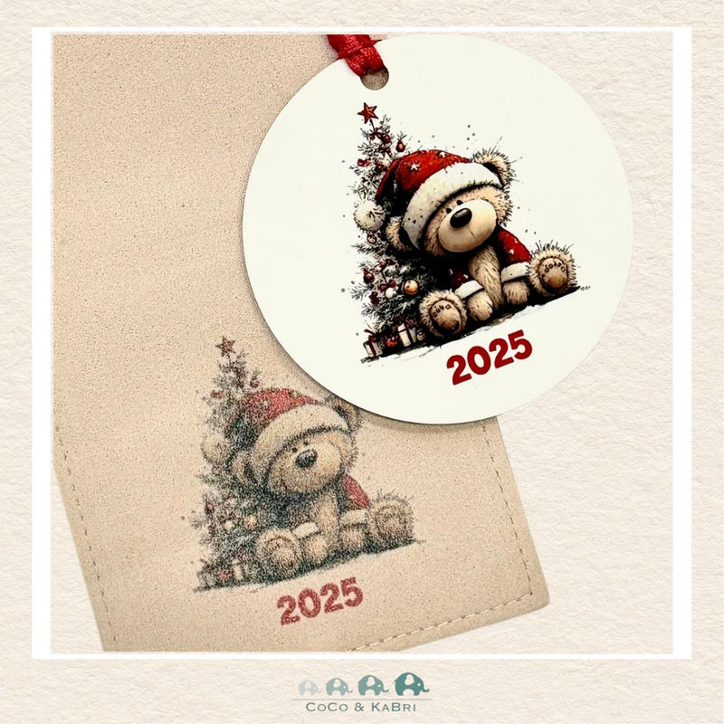 Christmas Ornament (MDF) - Teddy With Santa Hat (Made to Order), CoCo & KaBri Children's Boutique