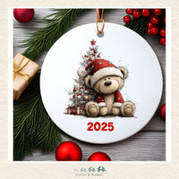 Christmas Ornament (MDF) - Teddy With Santa Hat (Made to Order), CoCo & KaBri Children's Boutique
