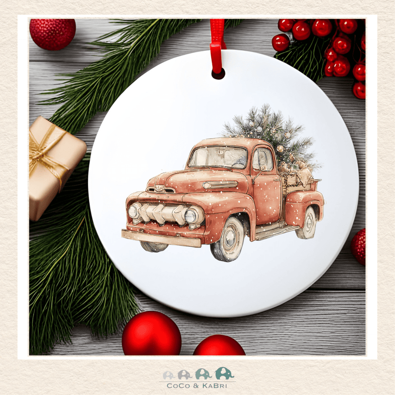 Christmas Ornament (MDF) - Vintage Red Truck (Made to Order), CoCo & KaBri Children's Boutique