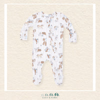 Front view of Angel Dear Cowboy Nursery footie featuring a convenient 2-way zipper and charming ranch-themed illustrations | Canada