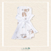Angel Dear Cowboy Nursery swaddle blanket rolled and tied with a boutique ribbon for a classic ranch-themed gift presentation | Canada