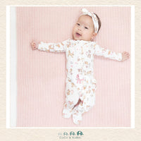 Infant wearing the Cowgirl Nursery Ruffle Front footie showing the soft bamboo fit and playful boutique charm | Canada