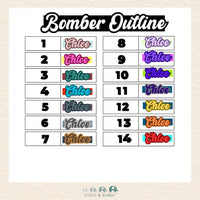 Custom Name Sticker - Bomber Outline Font, CoCo & KaBri Children's Boutique