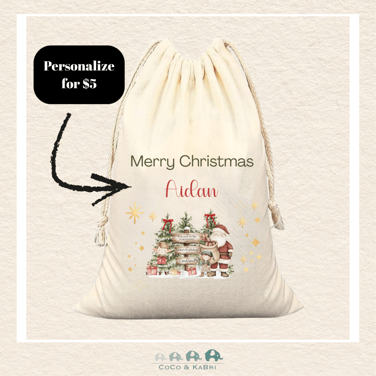 Custom Santa Sack - North Pole Medium (Made To Order), CoCo & KaBri Children's Boutique