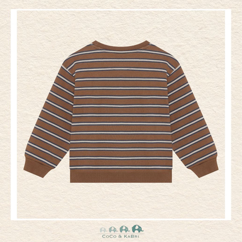 Back view of the Daily7 Boys' Brown Striped Sweatshirt showing the continuous horizontal stripes and the clean, reinforced hemline