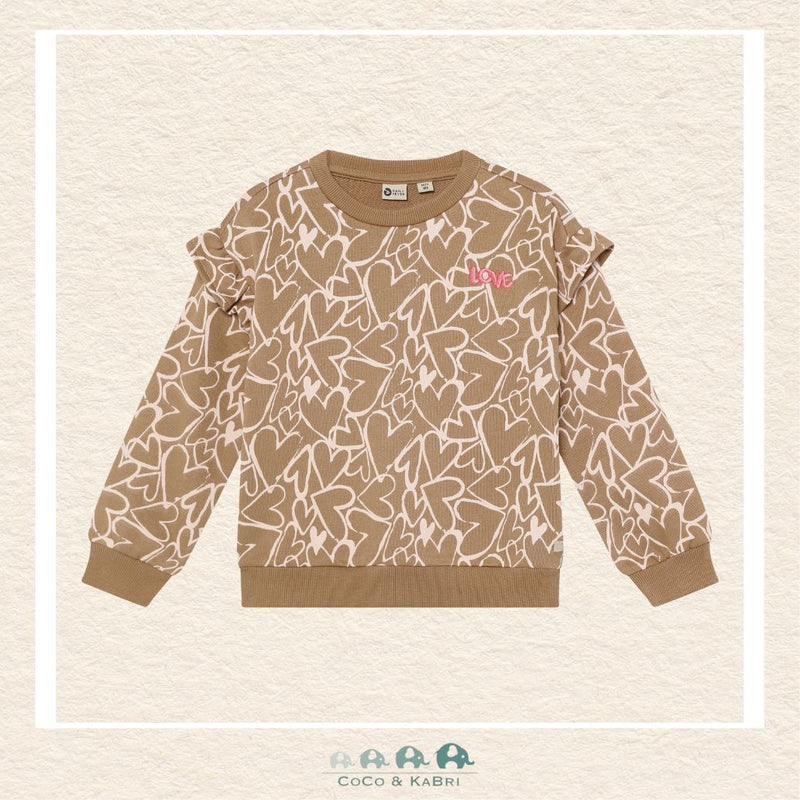 Front view of the Daily7 Girl's Sweatshirt in a rich chocolate brown featuring a large, charming heart design on the chest and a cozy crew neckline