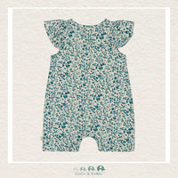 🇨🇦 Deux Par Deux Baby Girl Printed Ditsy Blue Romper, CoCo & KaBri Children's Boutique
