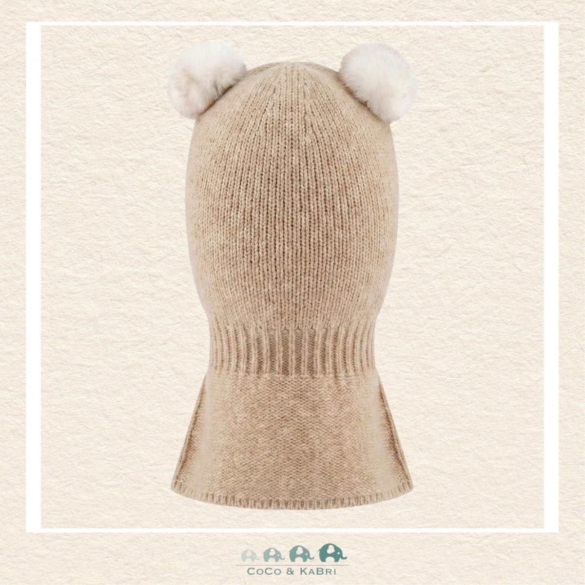 Deux Par Deux: Baby Knit Bear Balaclava Light Taupe 6/24m, CoCo & KaBri Children's Boutique, Brooks Alberta Canada