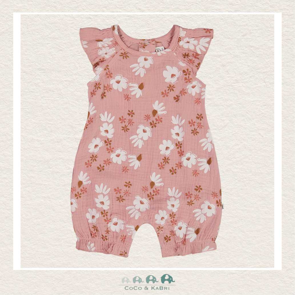 🇨🇦 Deux Par Deux Baby Muslin Romper - Pink and White Flowers, CoCo & KaBri Children's Boutique