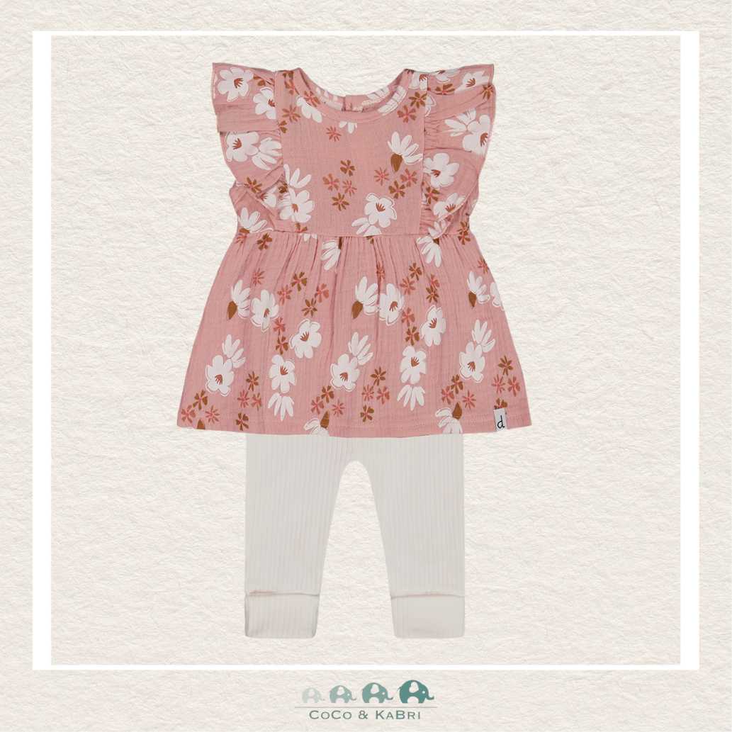 🇨🇦 Deux Par Deux Baby Muslin Tunic & Rib Leggings Set - Pink & White Flowers, CoCo & KaBri Children's Boutique