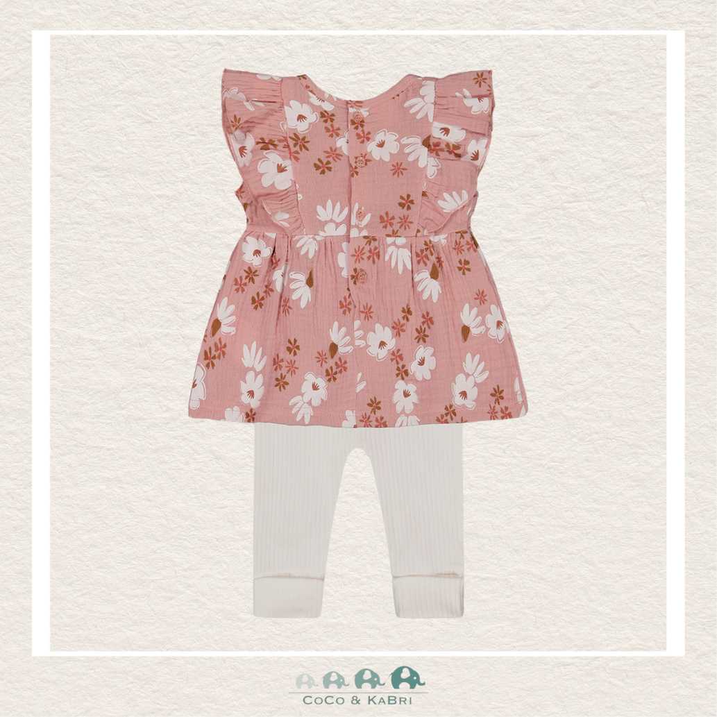 🇨🇦 Deux Par Deux Baby Muslin Tunic & Rib Leggings Set - Pink & White Flowers, CoCo & KaBri Children's Boutique